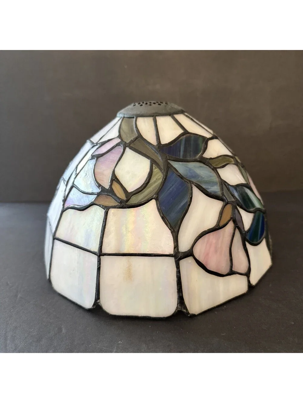 Vintage Tiffany Style Rose Stained Glass Lamp Shade 10” W By 7” H Iridescent